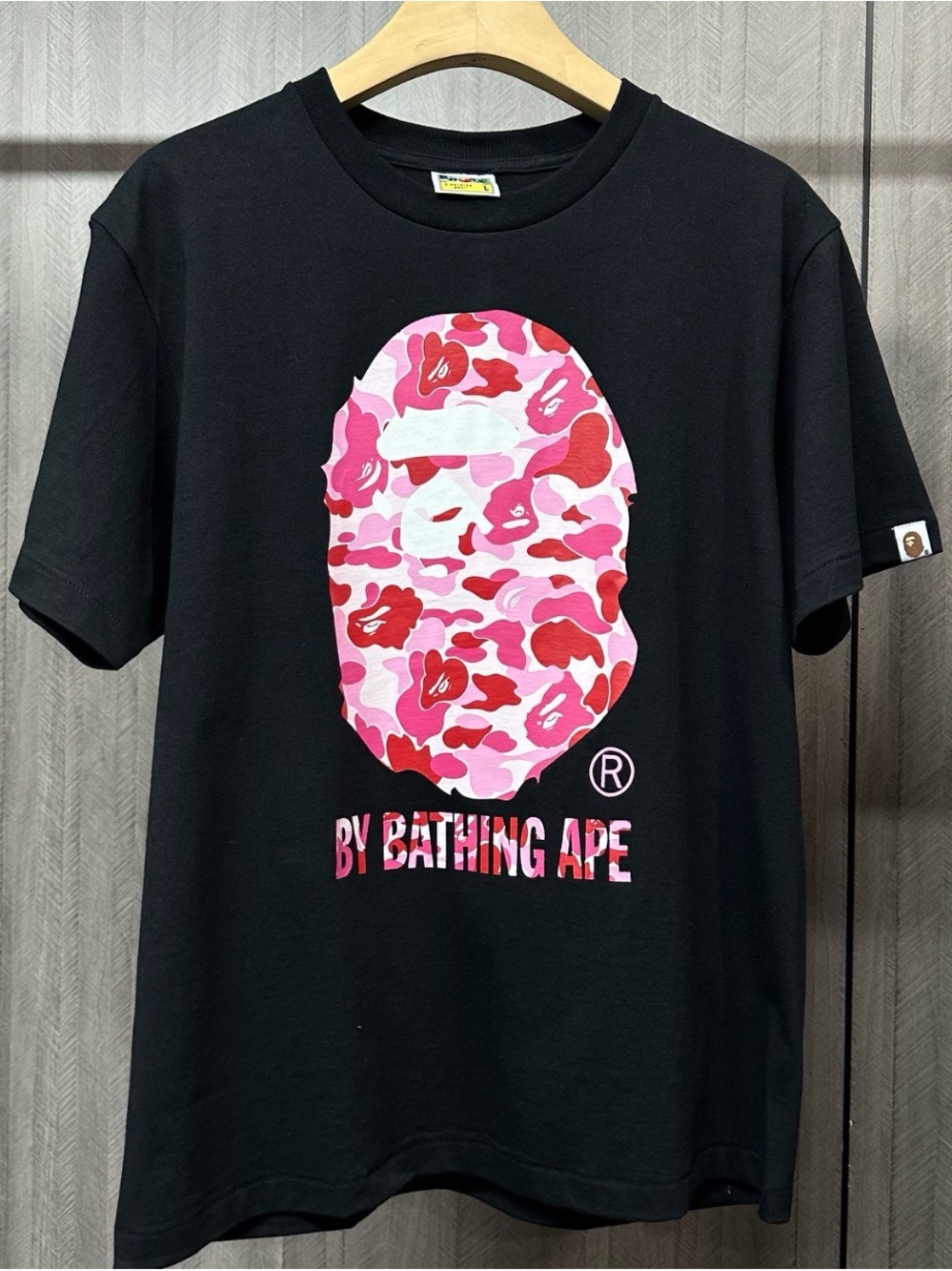 BAPE By Bathing Ape Black Tee with Pink Camo Ape Head